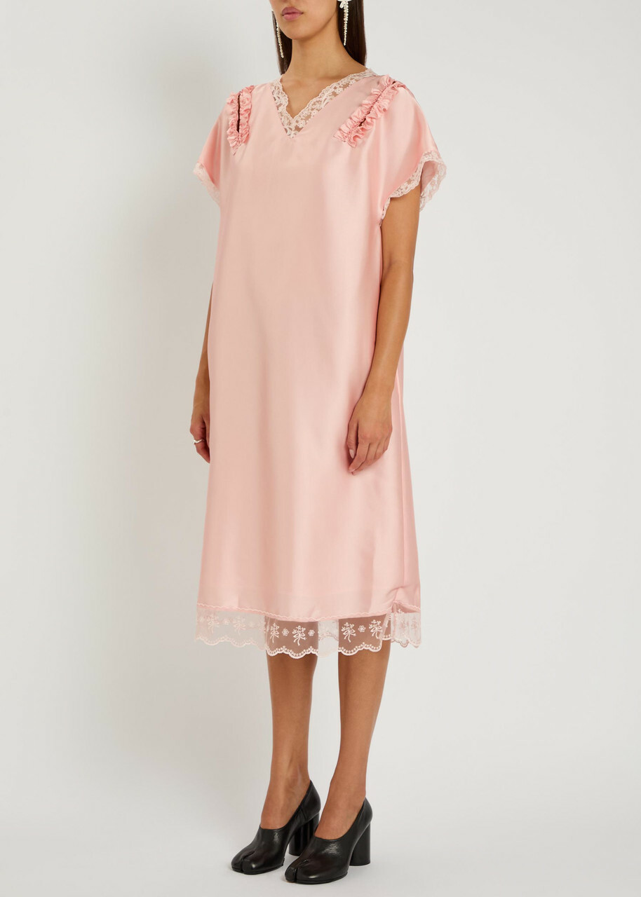 Simone Rocha Lace-trim Satin Midi Dress Light Pink