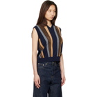 Versace Navy Intarsia-Wool & Leather Patchwork Vest