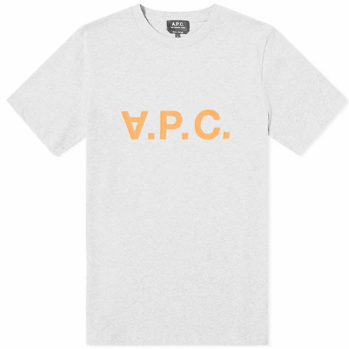Photo: A.P.C. Men's VPC Colour Logo T-Shirt in Ecru Marl/Orange