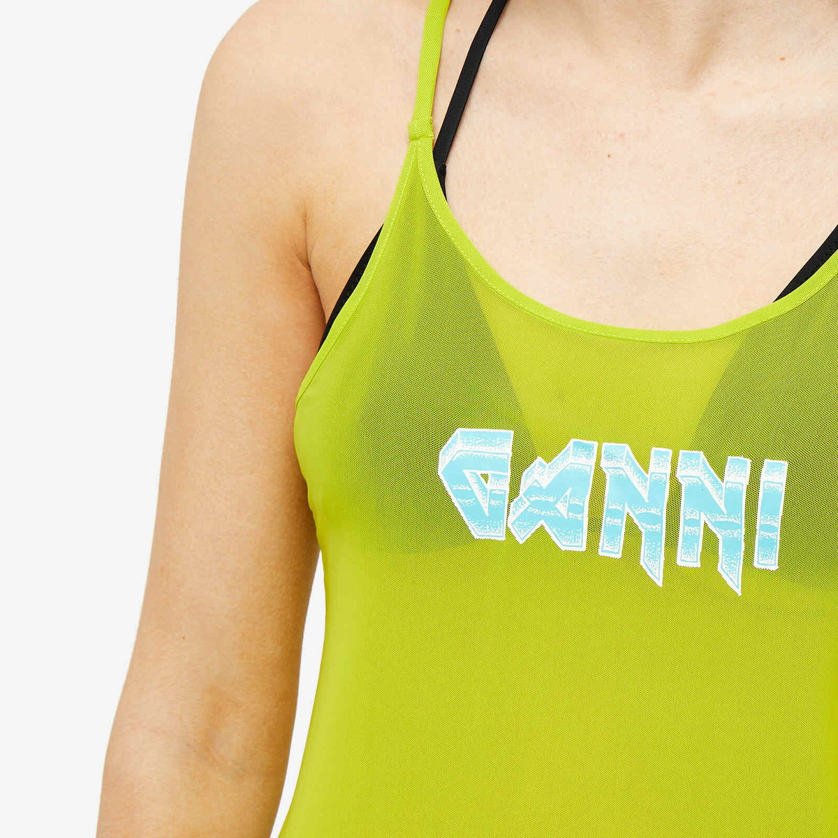 GANNI Women's Mesh Cover Up Slip Dress in Lime Punch GANNI