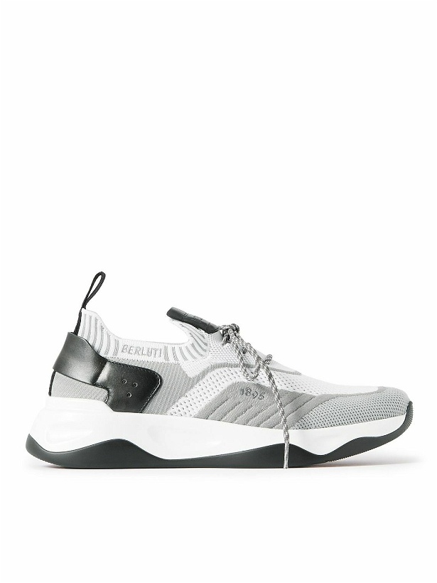 Photo: Berluti - Venezia Leather-Trimmed Stretch-Knit Sneakers - White