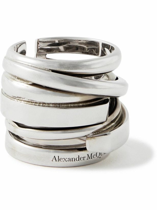 Photo: Alexander McQueen - Accumulation Logo-Engraved Silver-Tone Ring - Silver