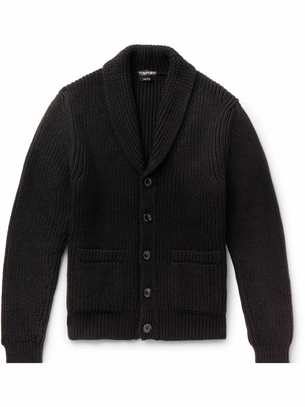 Photo: TOM FORD - Shawl-Collar Cable-Knit Cashmere and Mohair-Blend Cardigan - Black
