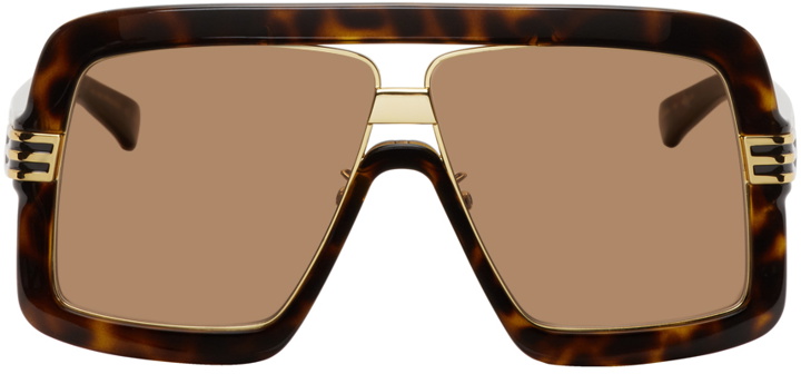 Photo: Gucci Tortoiseshell & Gold Shield Sunglasses