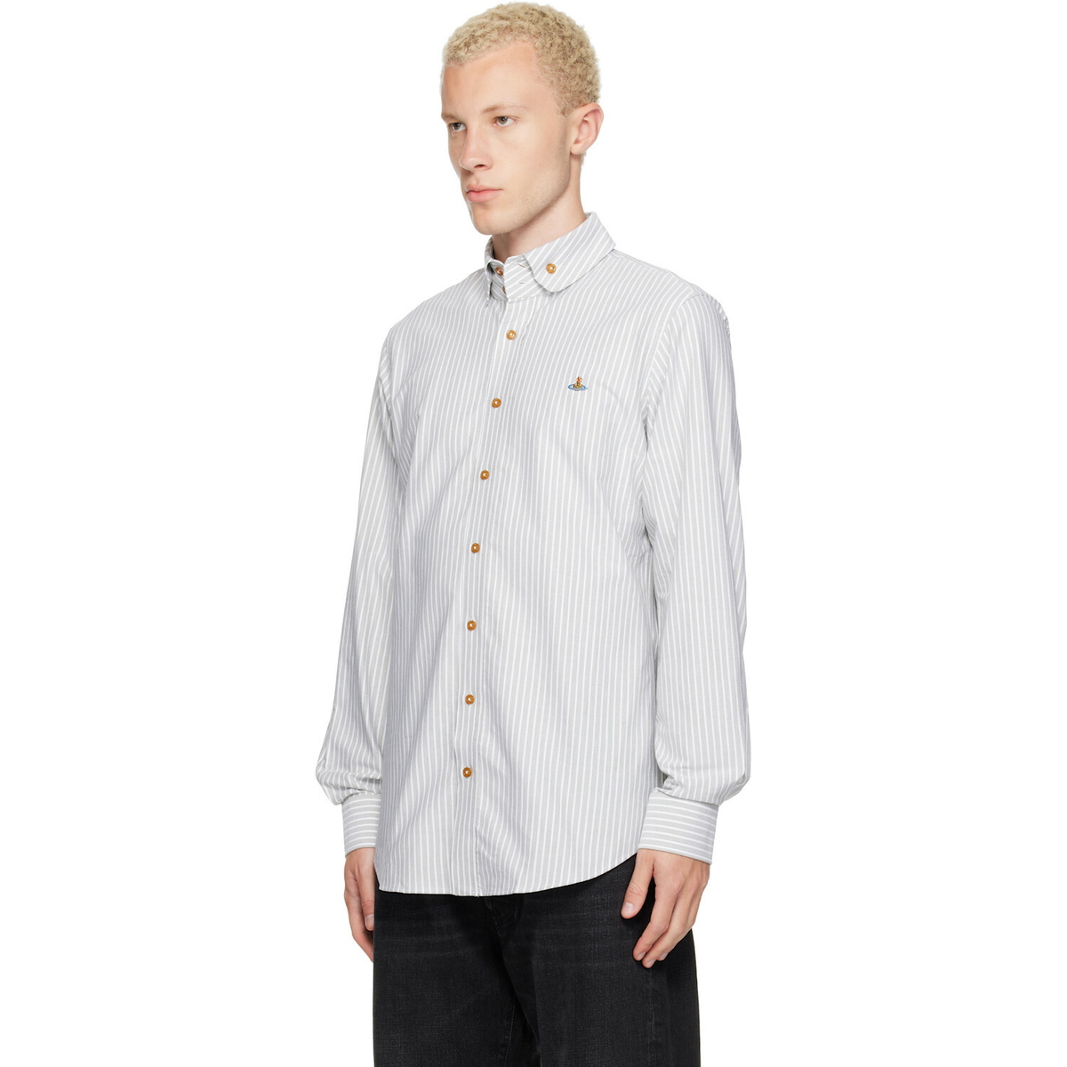 Vivienne Westwood White & Green Two Button Krall Shirt
