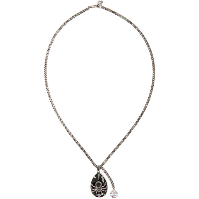 Alexander McQueen Silver and Black Spider Necklace Alexander McQueen