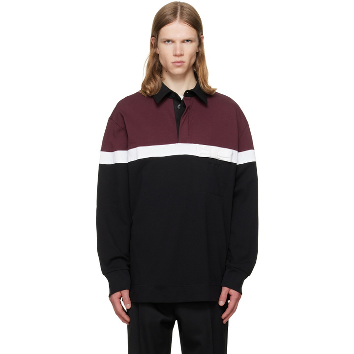 Photo: Simone Rocha Burgundy & Black Bow Stripe Rugby Polo