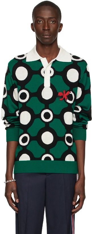 Photo: Charles Jeffrey Loverboy Green Colorblock Long Sleeve Polo