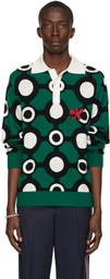 Charles Jeffrey Loverboy Green Colorblock Long Sleeve Polo