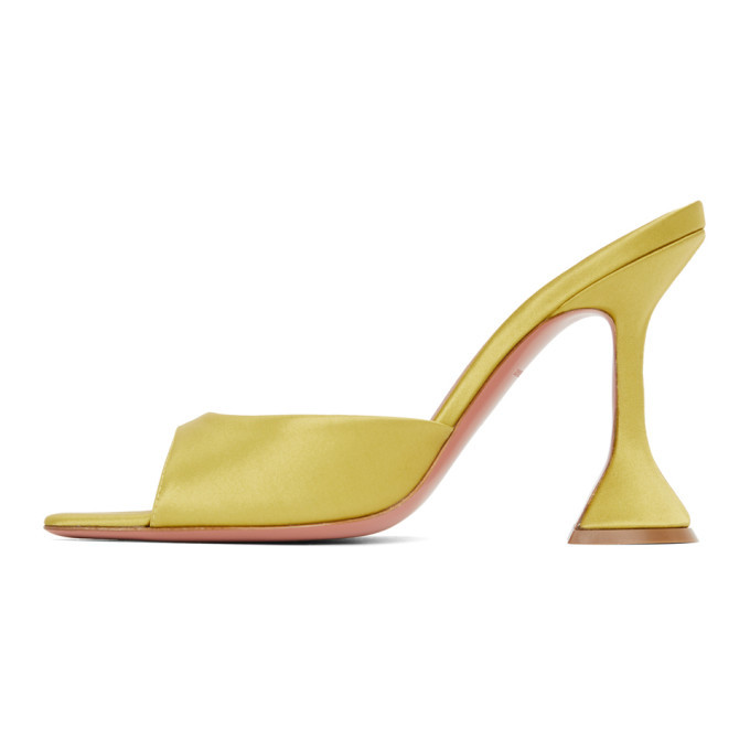 Amina Muaddi Yellow Satin Caroline Heeled Sandals Amina Muaddi