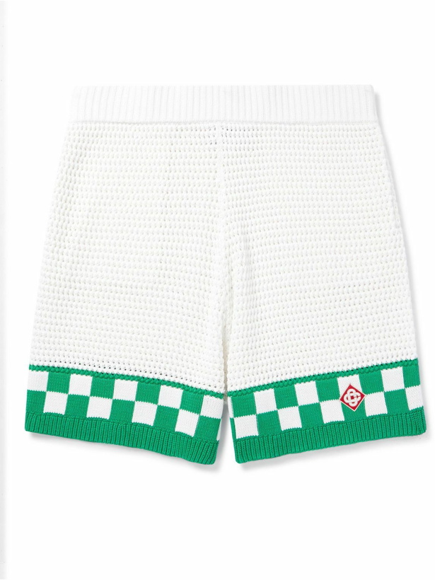 Photo: Casablanca - Straight-Leg Logo-Appliquéd Checked Cotton Shorts - White