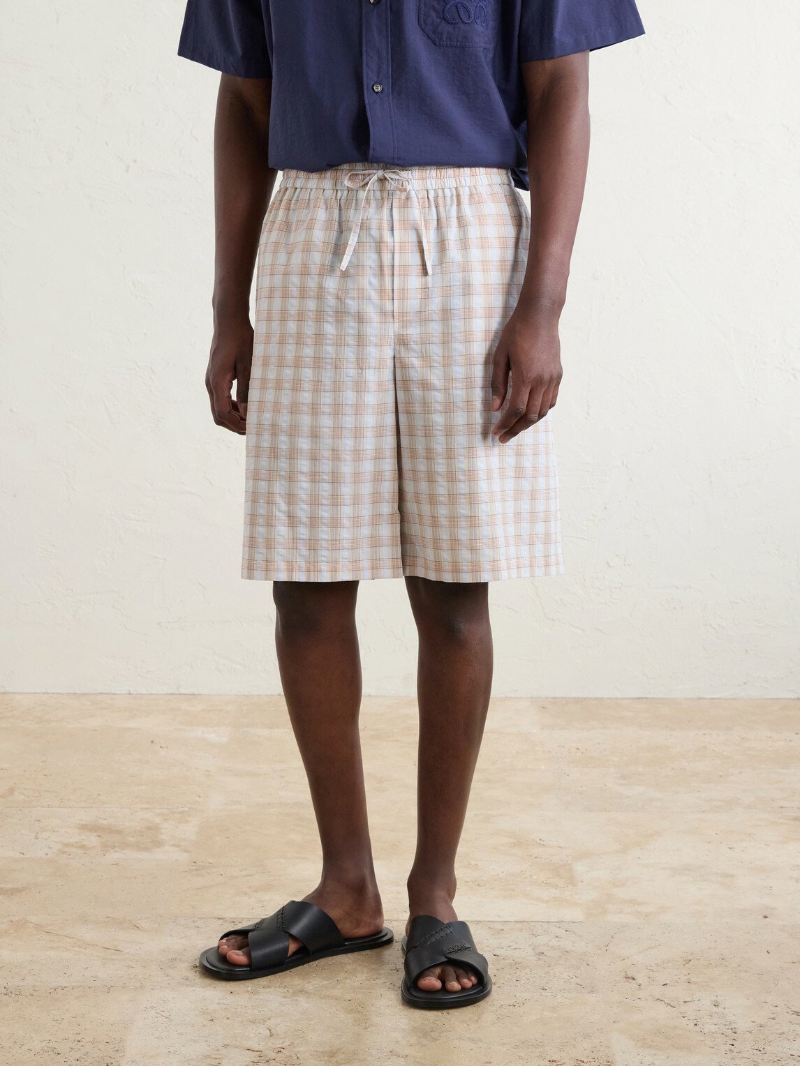 LOEWE - Paula's Ibiza Straight-Leg Checked Cotton Shorts - Neutrals