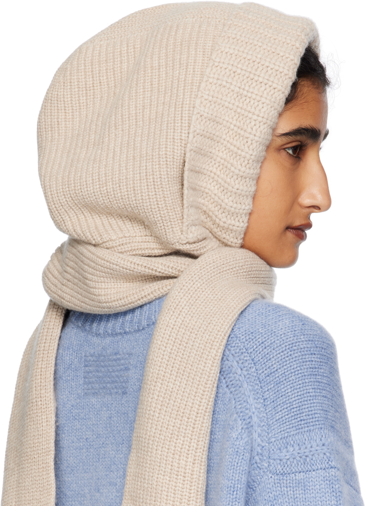 Yves Salomon Beige Hooded Scarf