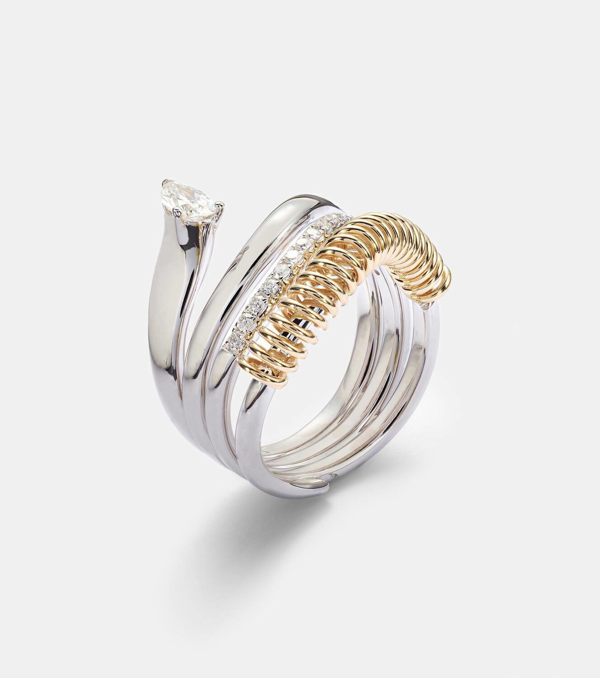 Rainbow K Versus Pear 18kt gold and white gold ring with diamonds
