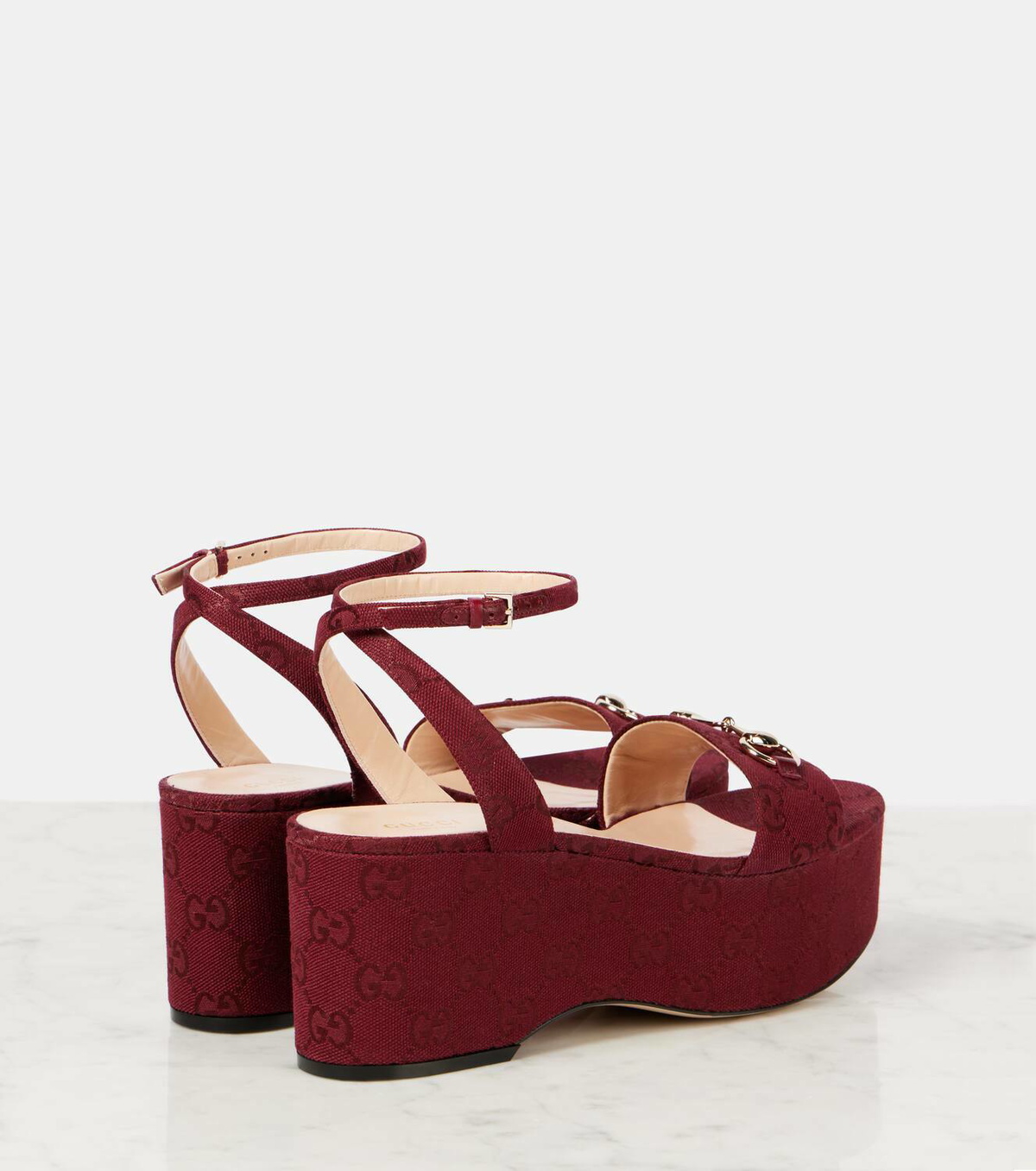 Gucci Lady Horsebit GG Canvas wedge sandals