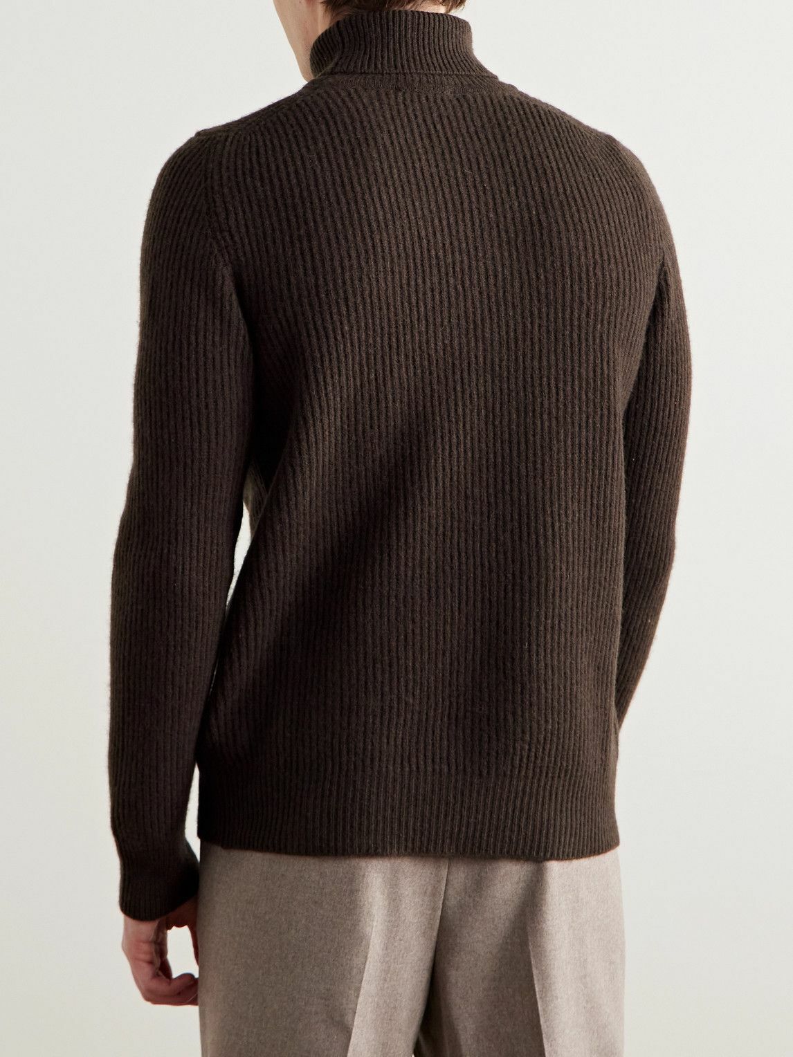De Petrillo - Slim-Fit Ribbed Merino Wool and Cashmere-Blend Rollneck Sweater - Brown
