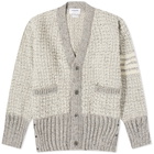 Thom Browne Men's 4-Bar Donegal V-Neck Cardigan in Light Grey