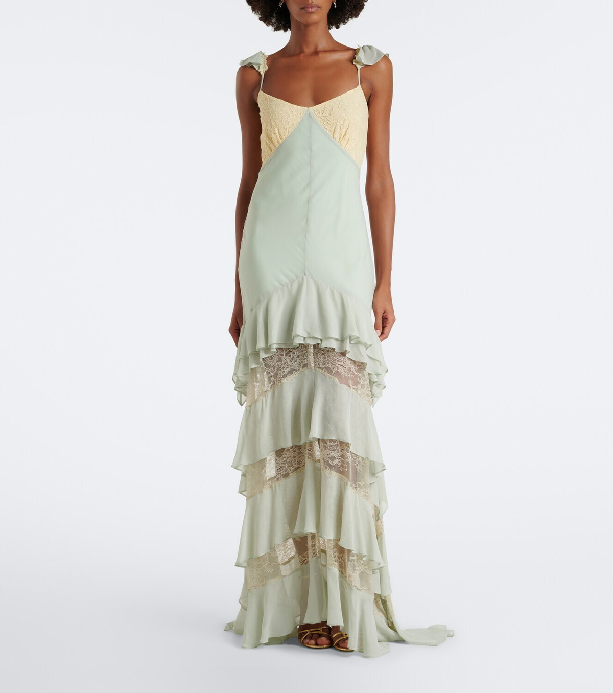 De La Vali Auralite lace-paneled tiered gown