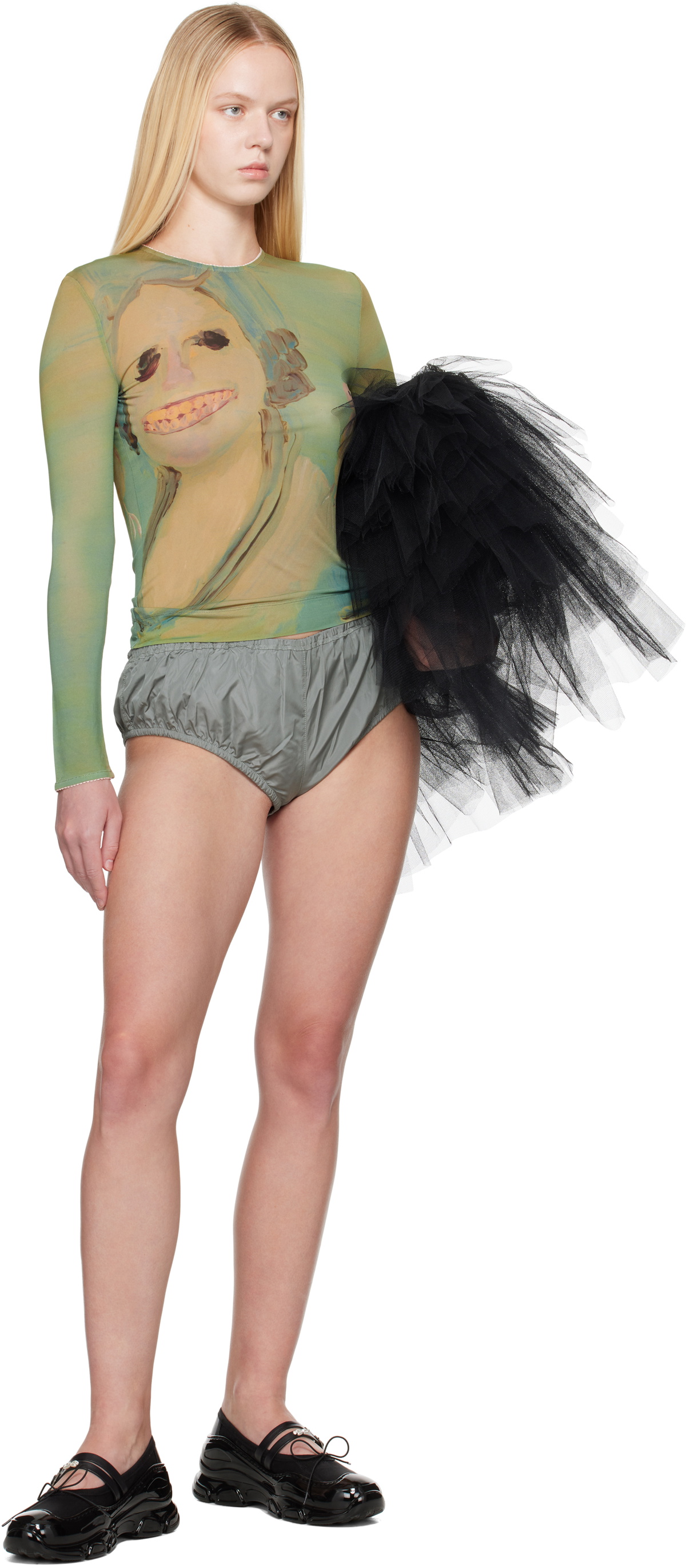 Simone Rocha Green 'Lady With A Bird' Long Sleeve T-shirt