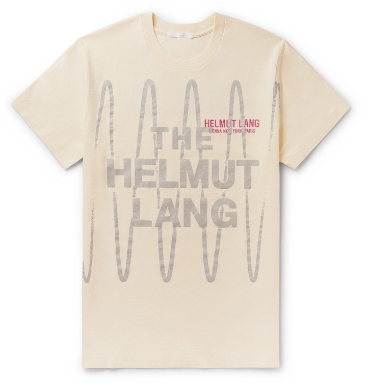 Photo: Helmut Lang - Pelvis Records Logo-Embroidered Printed Cotton-Jersey T-Shirt - Neutral