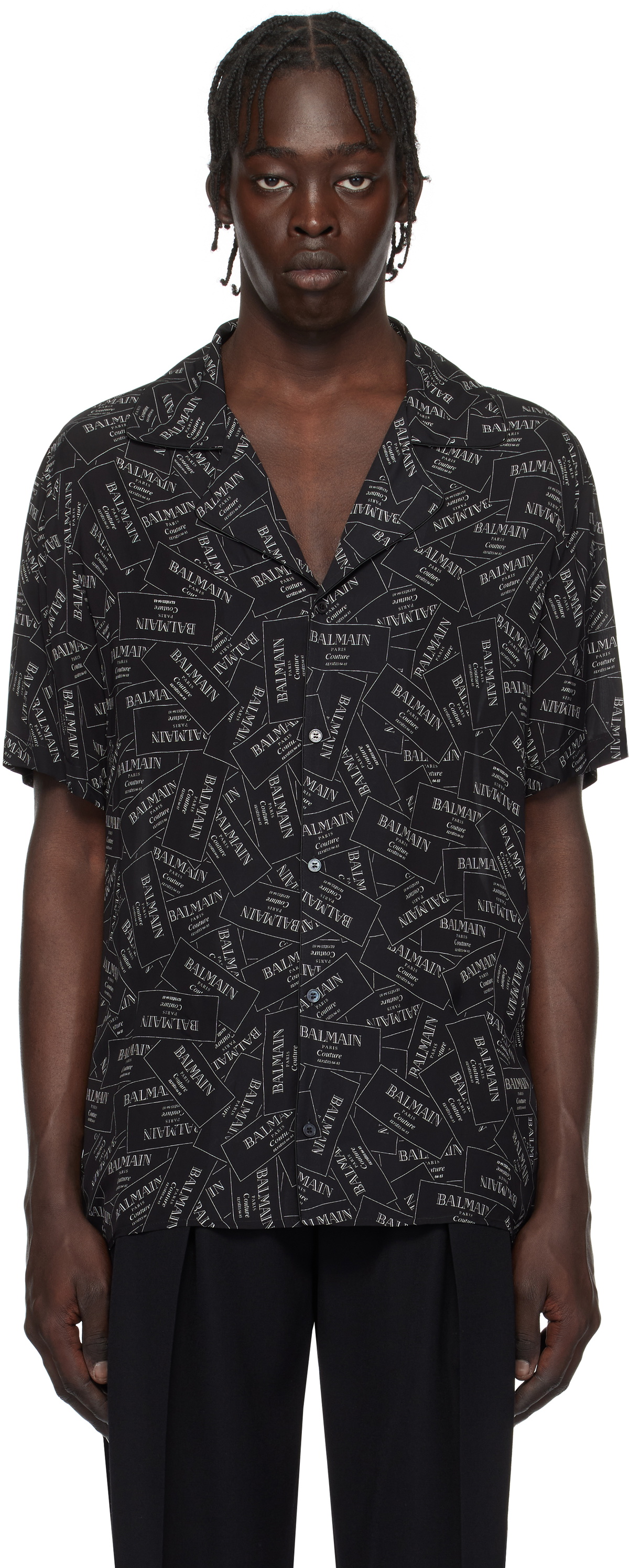 Balmain Black All-Over 'Balmain' Label Print Shirt Balmain