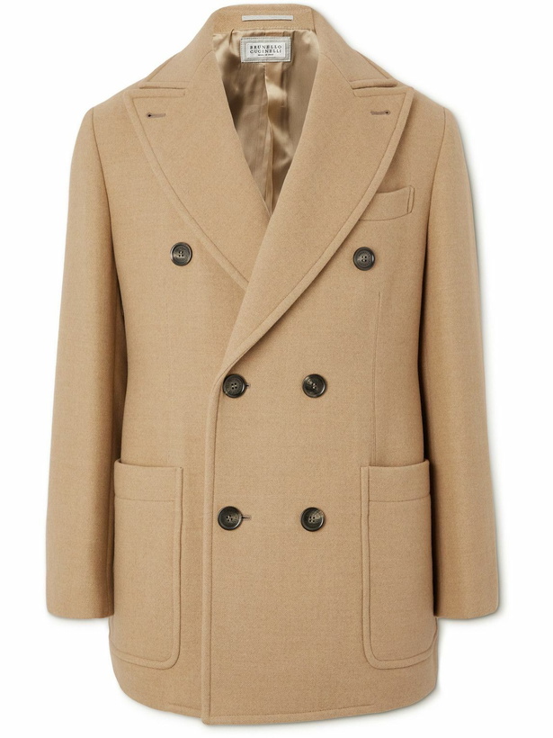 Photo: Brunello Cucinelli - Cabana Double-Breasted Virgin Wool Peacoat - Neutrals