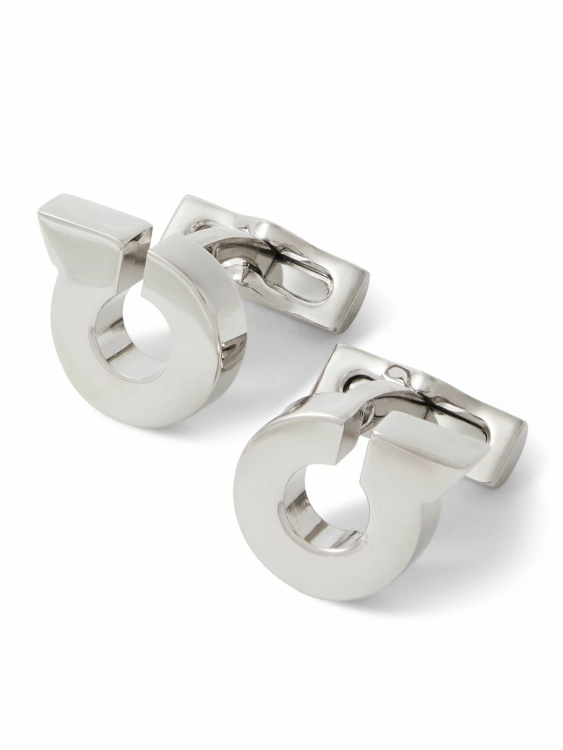 Salvatore Ferragamo silver double gancini cufflinks good