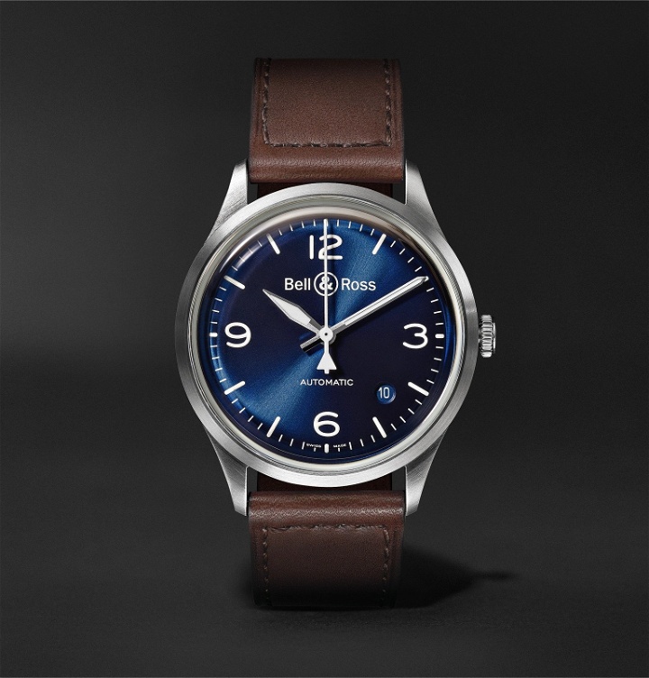 Photo: Bell & Ross - BR V1-92 Automatic 38.5mm Steel and Leather Watch - Blue