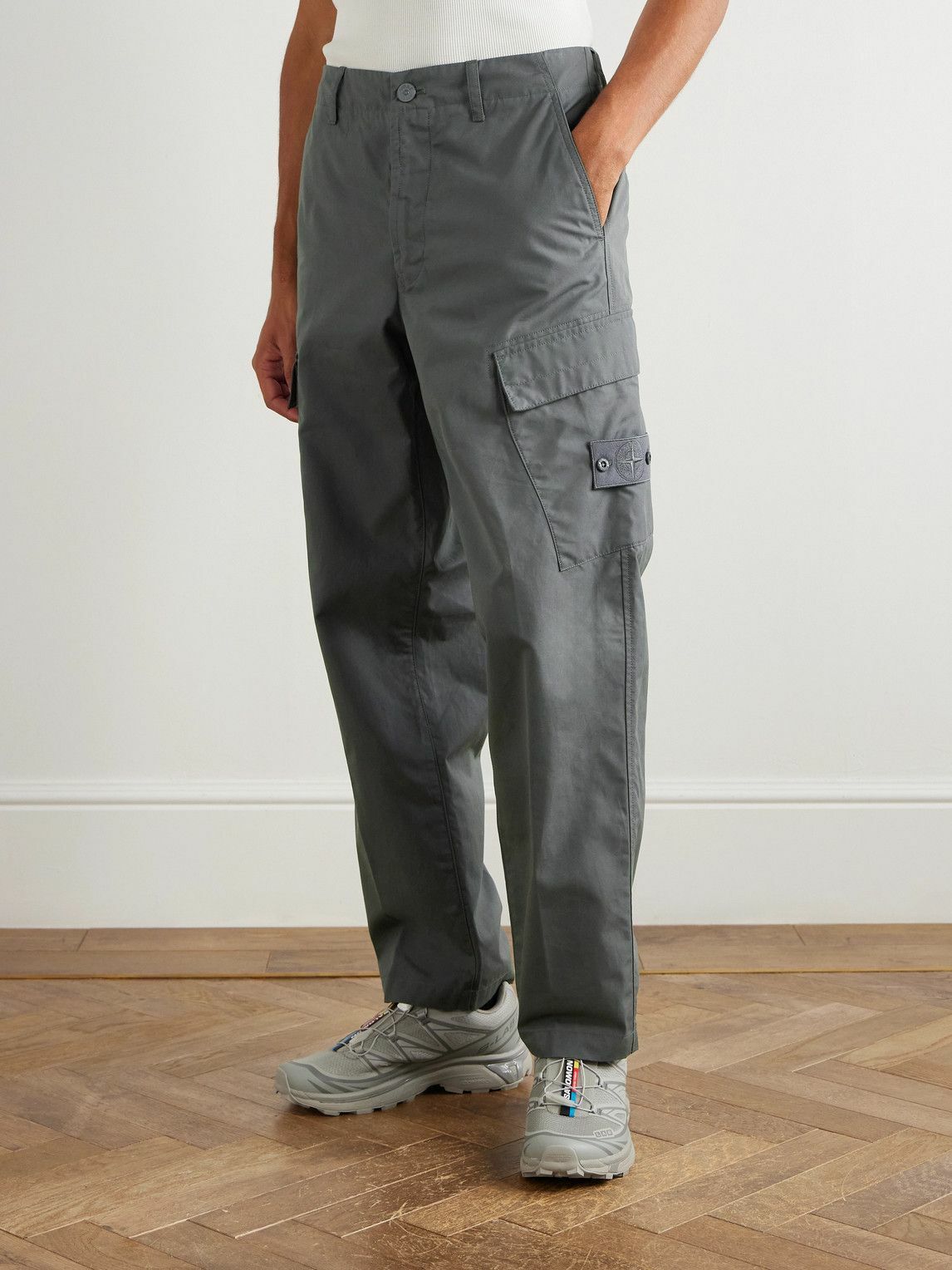 Stone Island - Ghost Straight-Leg Logo-Appliquéd Cotton Cargo Trousers - Gray