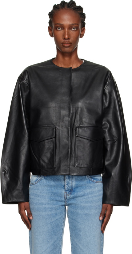 Photo: St. Agni Black Utility Cocoon Leather Jacket