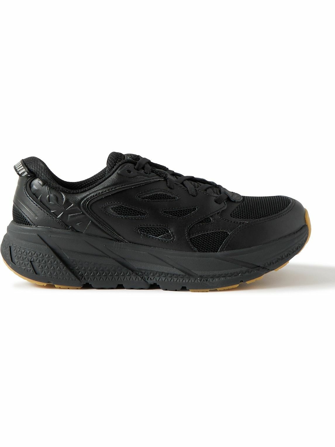Photo: Hoka One One - Clifton L Mesh-Trimmed Leather Sneakers - Black