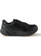 Hoka One One - Clifton L Mesh-Trimmed Leather Sneakers - Black