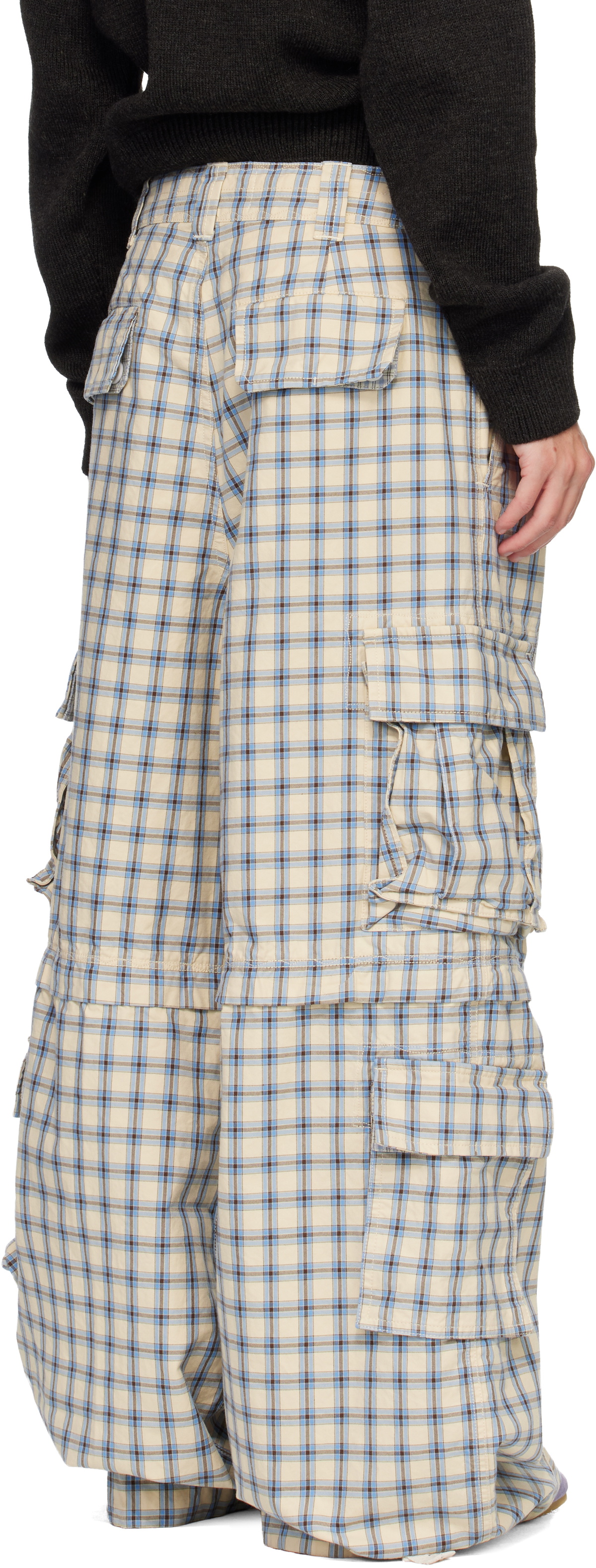 ERL Beige & Blue Zip-Off Plaid Cargo Pants