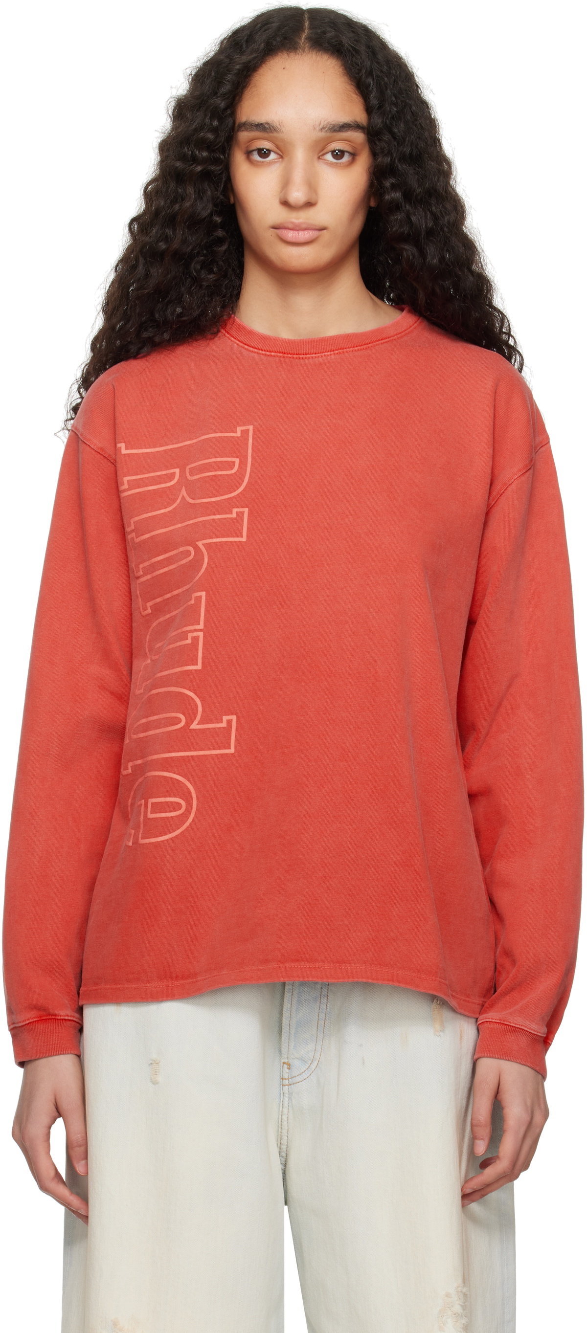 【関税込み】Rhude レッド 'Rhude' Side Logo 長袖Tシャツ RHUDE SIDE LOGO LS TEE – R H U D E