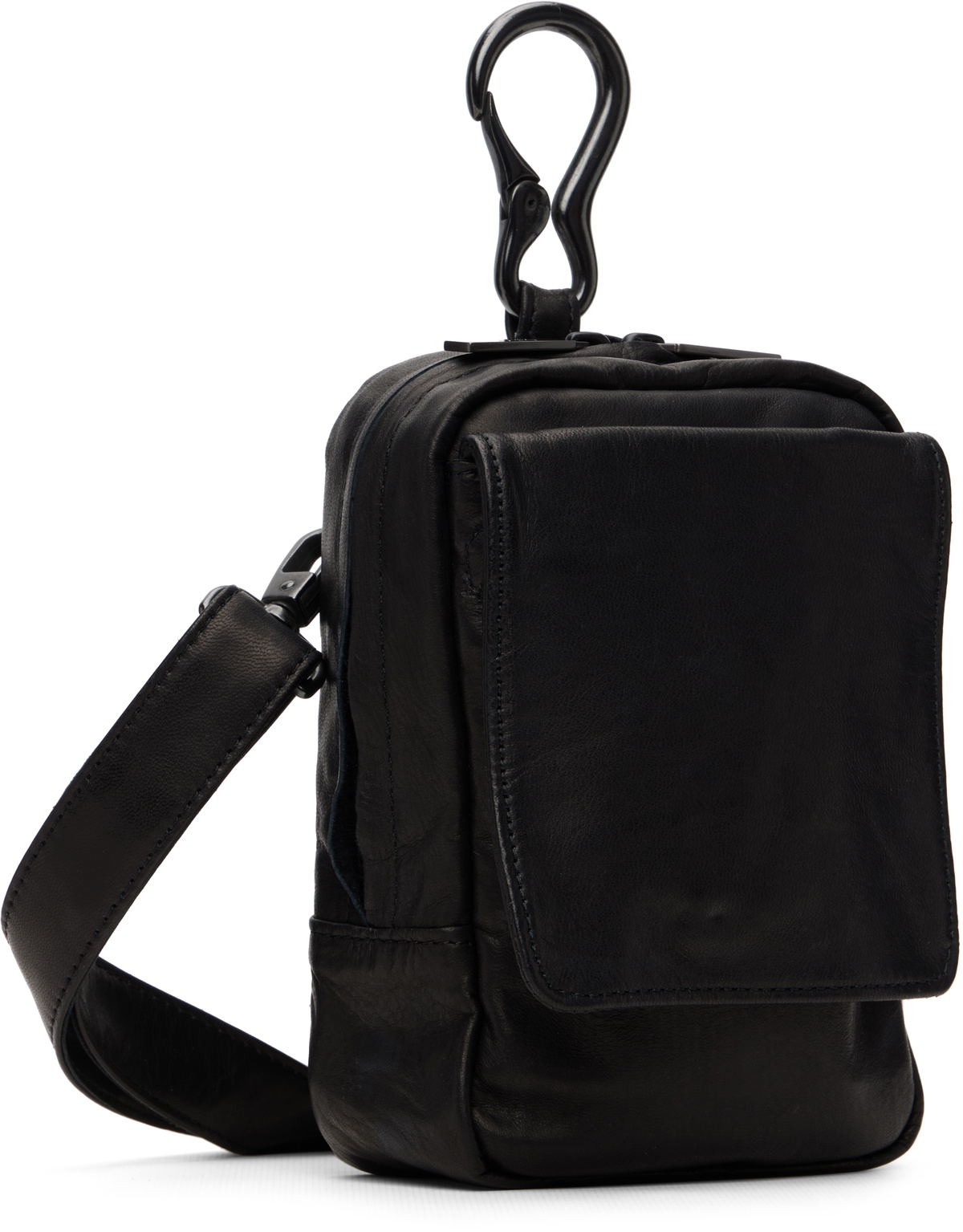 YOHJI YAMAMOTO Black Scratch Horse Leather Zip Shoulder Pouch