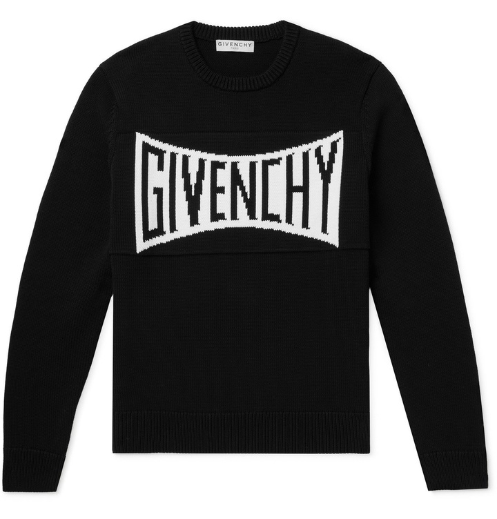 Photo: GIVENCHY - Slim-Fit Logo-Intarsia Cotton Sweater - Black