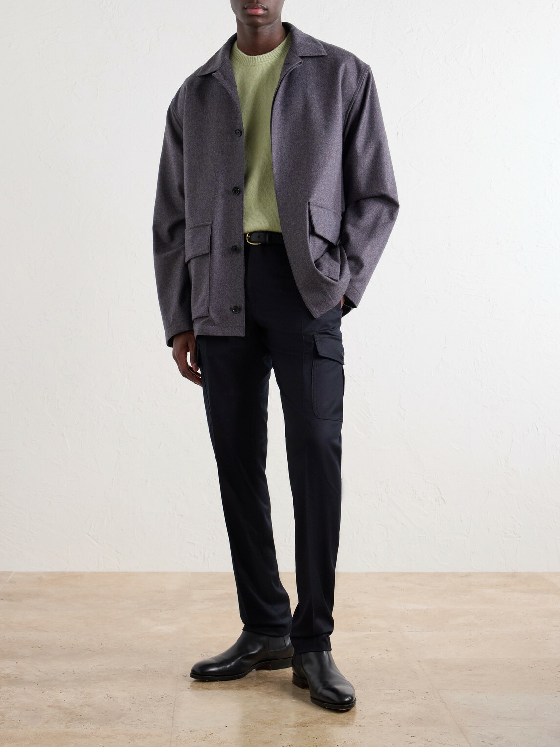 Slowear - Incotex Tapered Wool-Blend Flannel Cargo Trousers - Blue