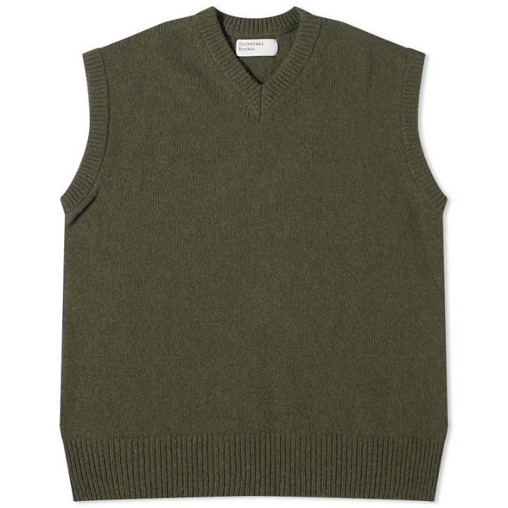 Photo: Universal Works Men's Eco Wool Knit Vest in Olive