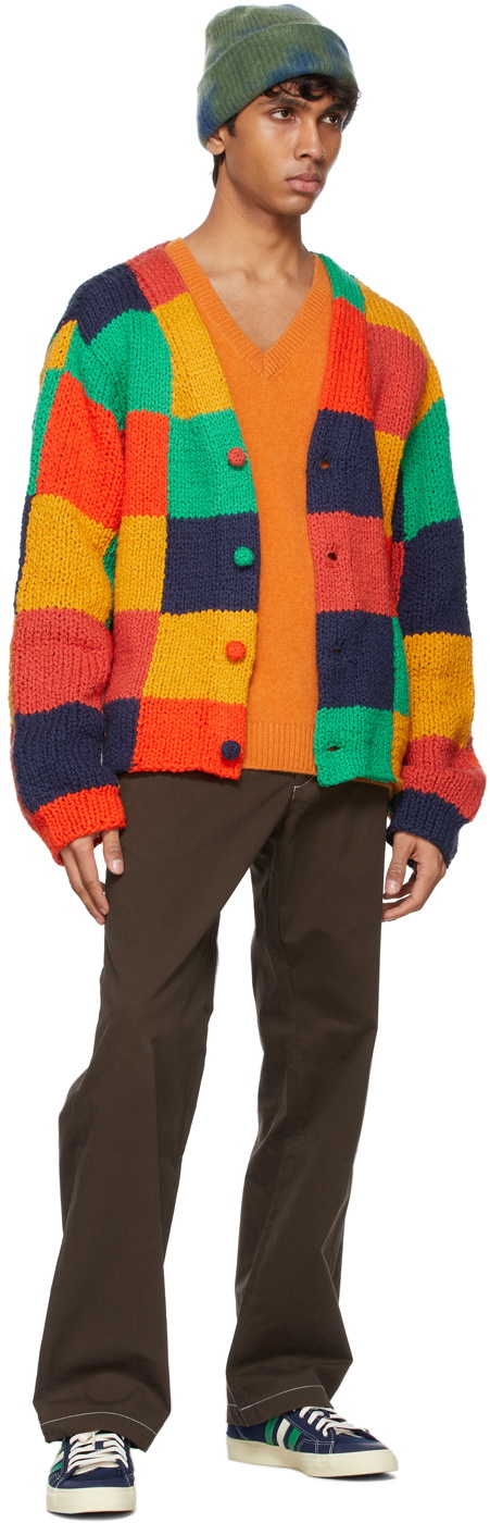 The Elder Statesman Red Colorblocked Squares Cardigan The Elder