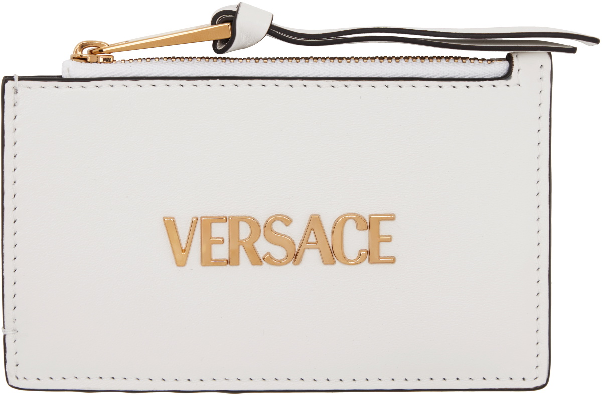 Versace White 'Versace' Tag Zip Card Holder