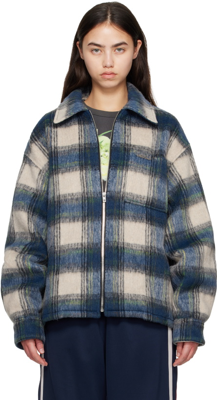 Photo: We11done Blue Script Logo Check Shirt Jacket