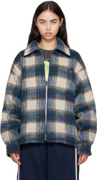 We11done Blue Script Logo Check Shirt Jacket