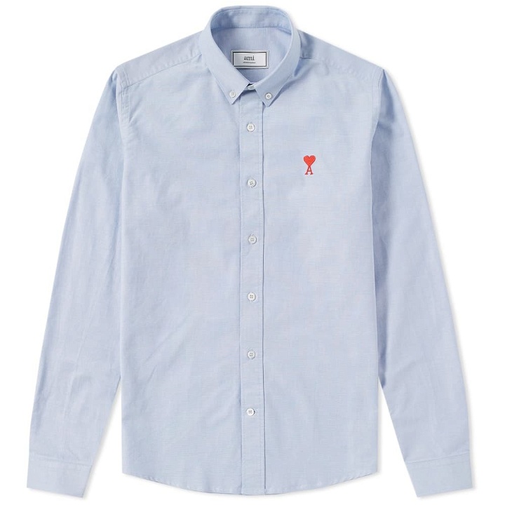 Photo: AMI Button Down Heart Logo Oxford Shirt Blue