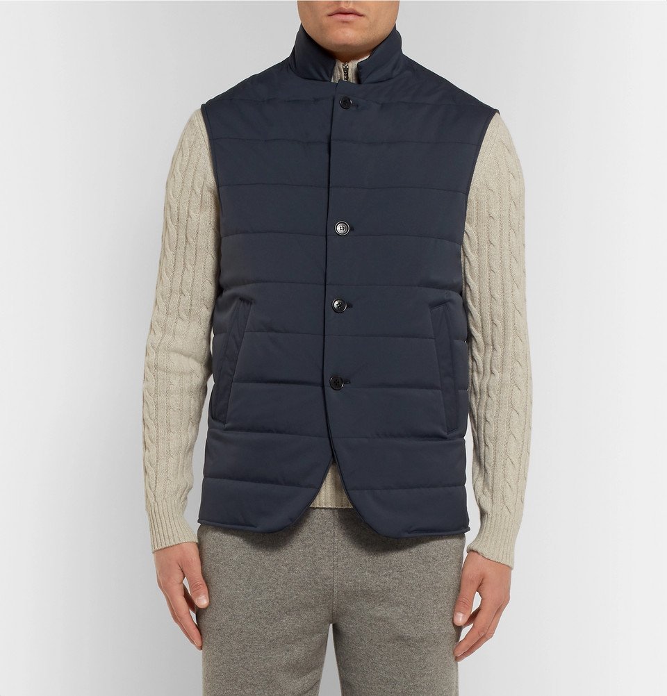 Loro Piana - Windstorm Suede-Trimmed Quilted Shell Gilet - Men - Navy ...