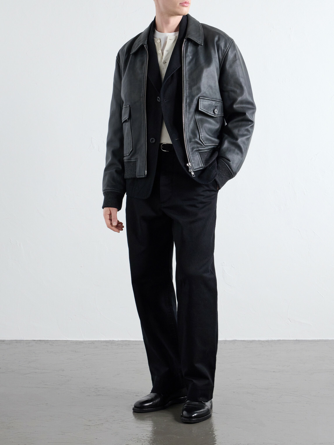 Officine Générale - Cesario Grained Leather Jacket - Black