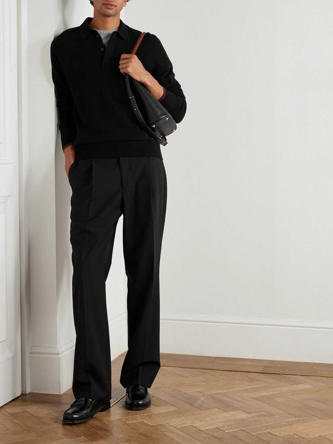 Altea - Wool and Cashmere-Blend Polo Shirt - Black