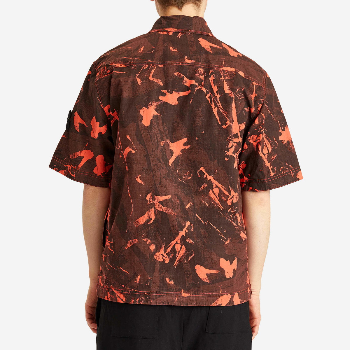 Stone Island Men's Scan Camo Ripstop-OVD Short Sleeve Shirt in Black
