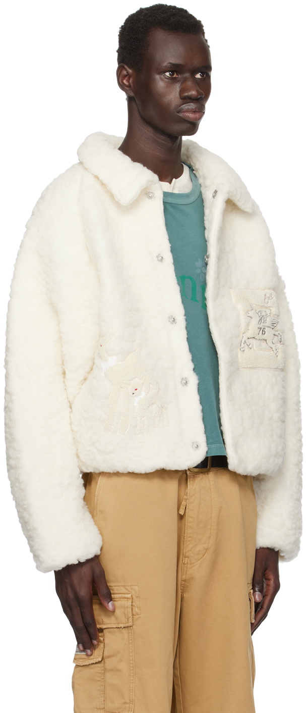 ERL Off-White Fleeced Wool Varsity Jacket