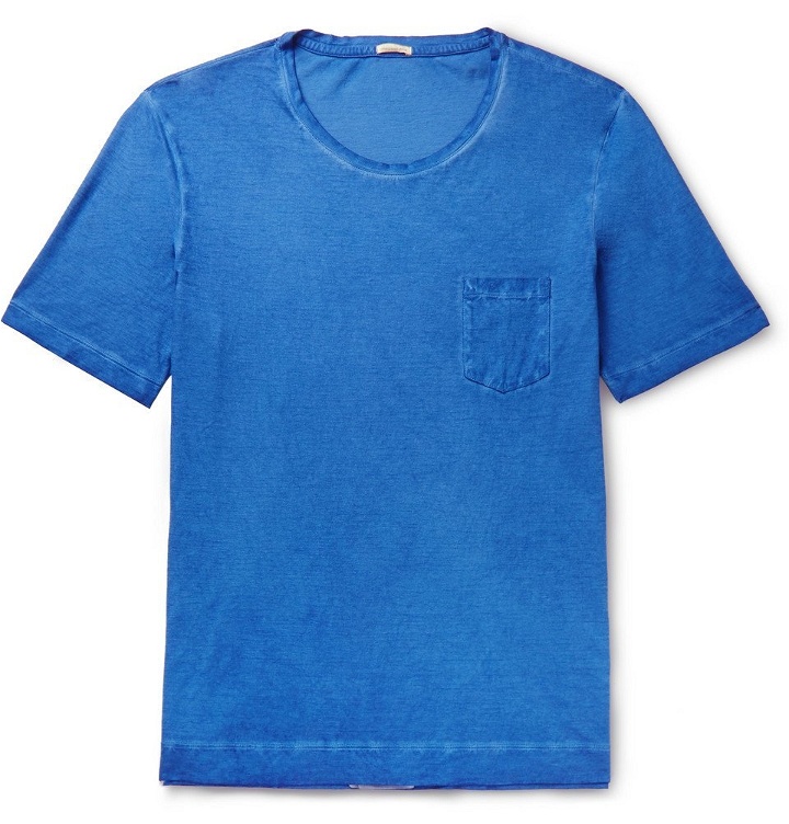Photo: Massimo Alba - Watercolour-Dyed Cotton-Jersey T-Shirt - Blue