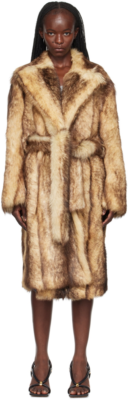 Bottega Veneta Beige Printed Faux-Fur Coat